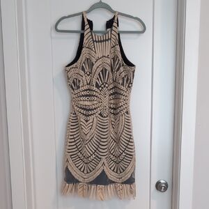 Nicole Miller Black and Cream Art Deco Mini Dress